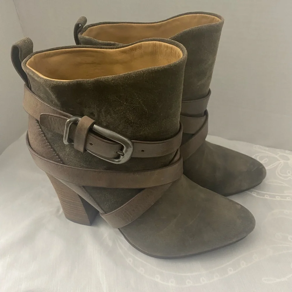 Sigerson Morrison Belle  Brown Suede Leather Block Heel Ankle Boots Womens 6 - Picture 2 of 11